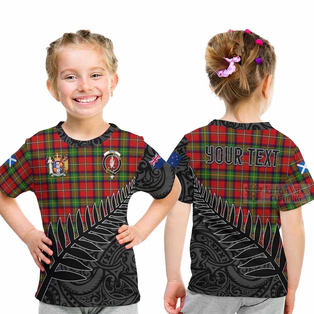 Tartan Vibes Clothing Boyd Crest Tartan Kid T-Shirt with New Zealand Silver Fern Half Style