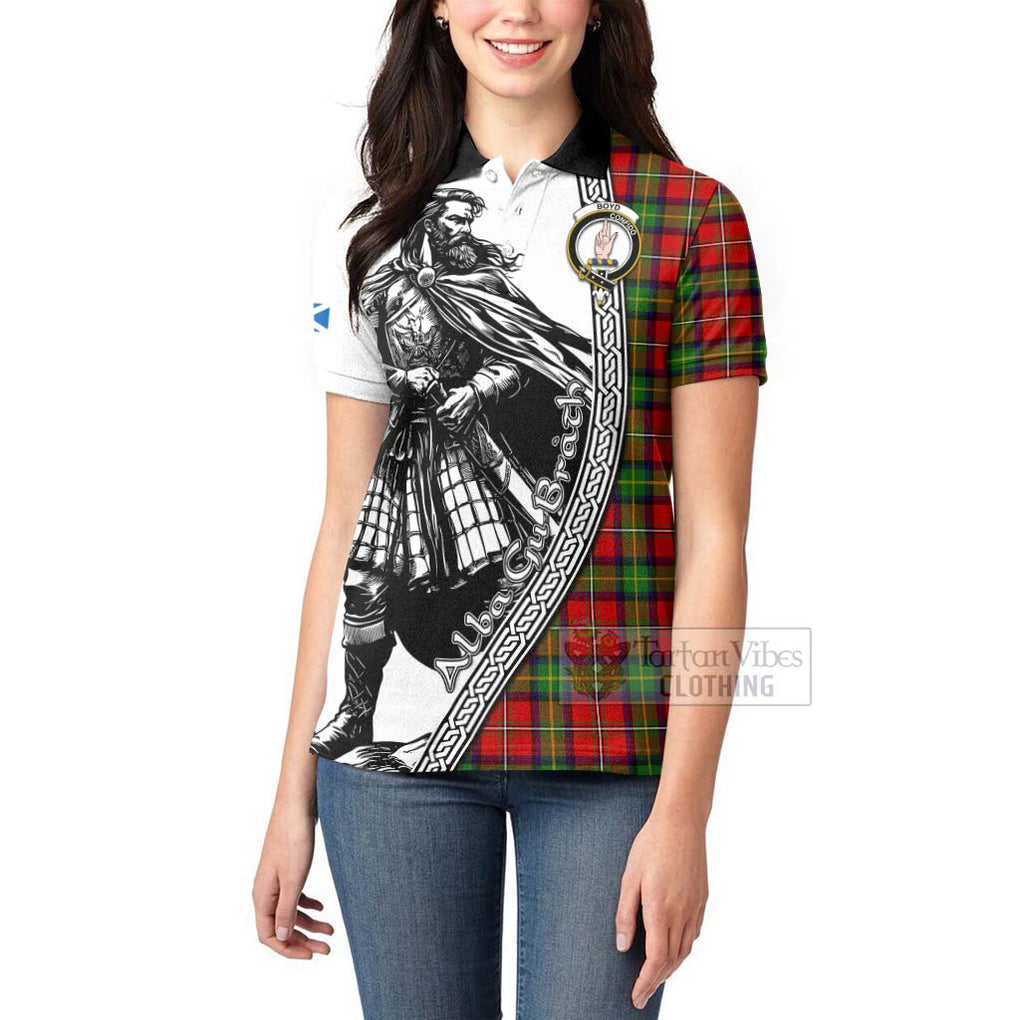 Tartan Vibes Clothing Boyd Tartan Clan Crest Women's Polo Shirt with Highlander Warrior Celtic Style