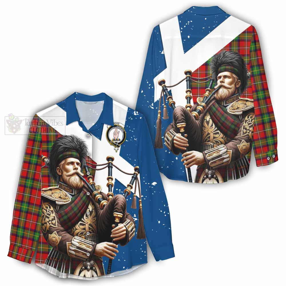 Tartan Vibes Clothing Boyd Tartan Women's Casual Shirt with Family Crest Scottish Bagpiper Vibes