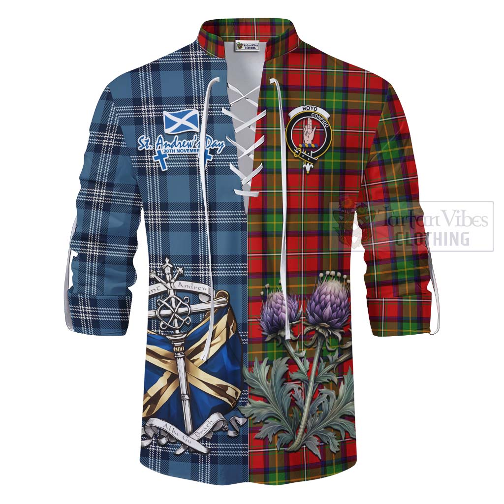 Tartan Vibes Clothing Boyd Tartan Ghillie Kilt Shirt Happy St. Andrew's Day Half Tartan Style