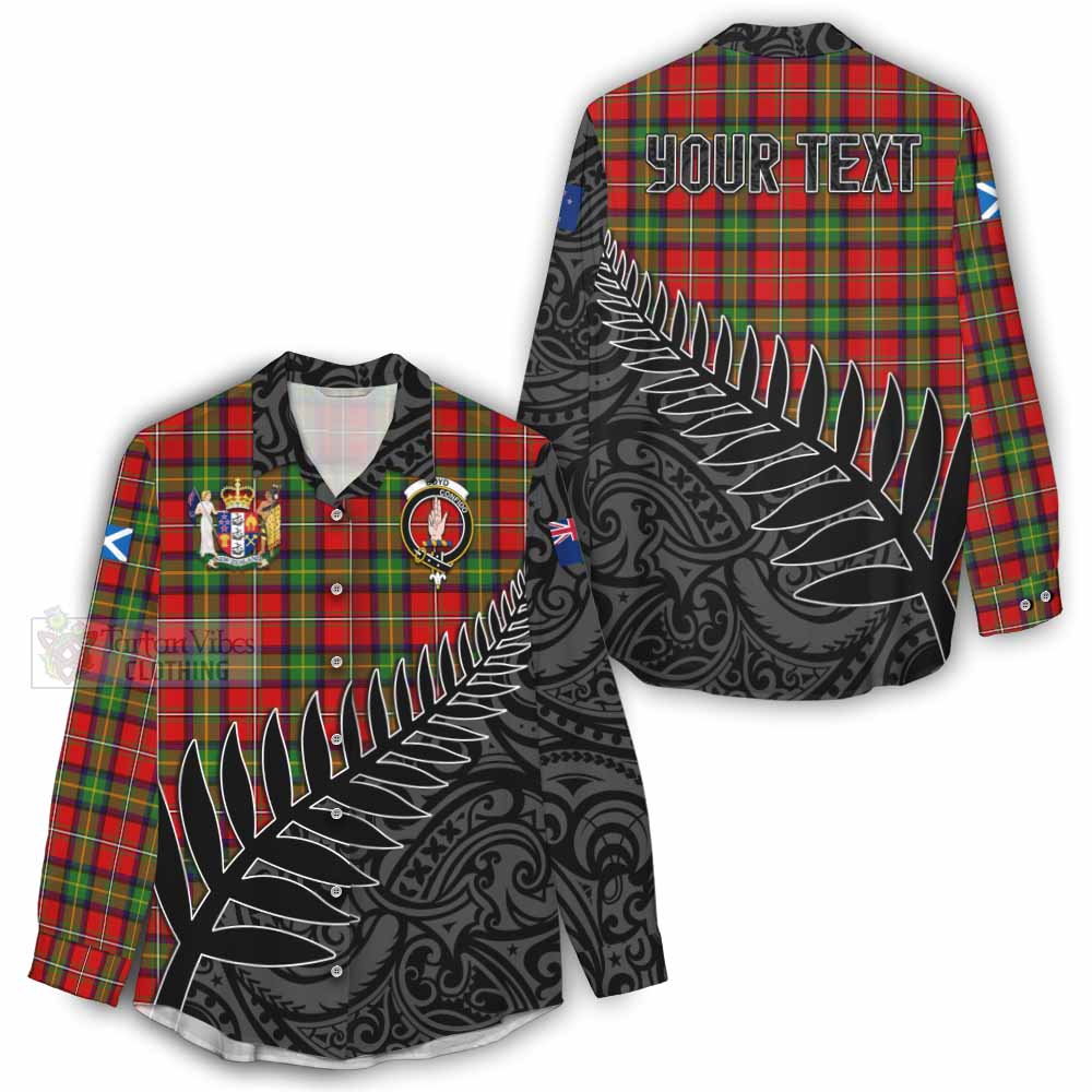 Tartan Vibes Clothing Boyd Crest Tartan Women's Casual Shirt with New Zealand Silver Fern Half Style