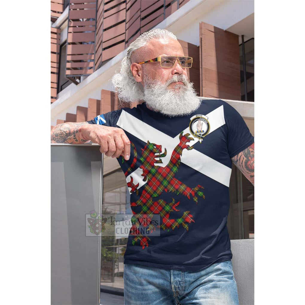 Tartan Vibes Clothing Boyd Tartan Lion Rampant Cotton T-shirt – Proudly Display Your Heritage with Alba Gu Brath and Clan Name