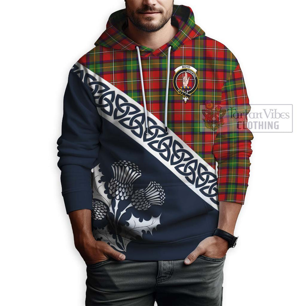 Tartan Vibes Clothing Boyd Tartan Hoodie Featuring Thistle and Scotland Map