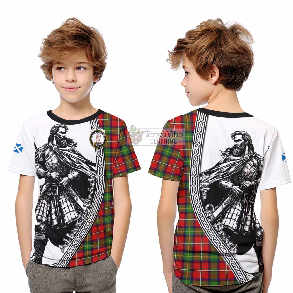 Boyd Tartan Clan Crest Kid T-Shirt with Highlander Warrior Celtic Style