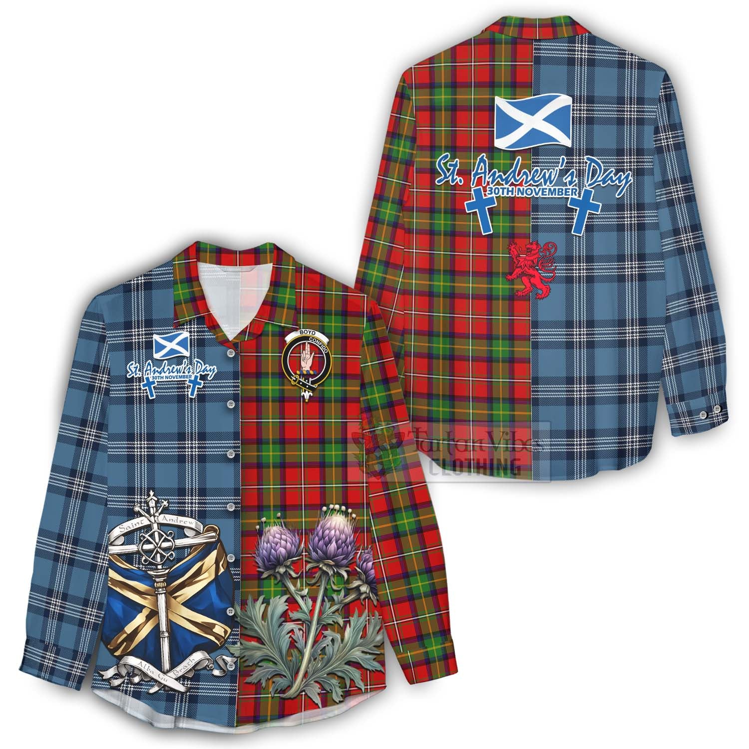 Tartan Vibes Clothing Boyd Tartan Women's Casual Shirt Happy St. Andrew's Day Half Tartan Style