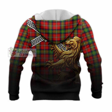 Boyd Crest Tartan Knitted Hoodie with Golden Lion Emblem Celtic Style - Tartan Vibes Clothing