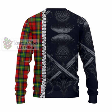 Boyd Tartan Knitted Sweater with Family Crest Cross Sword Thistle Celtic Vibes