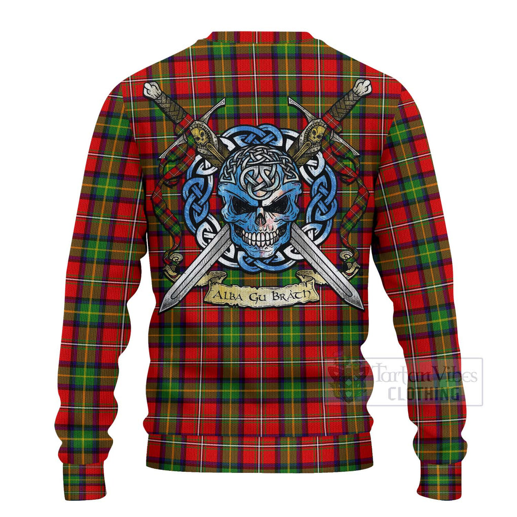 Tartan Vibes Clothing Boyd Tartan Knitted Sweater with Family Crest Celtic Skull Style