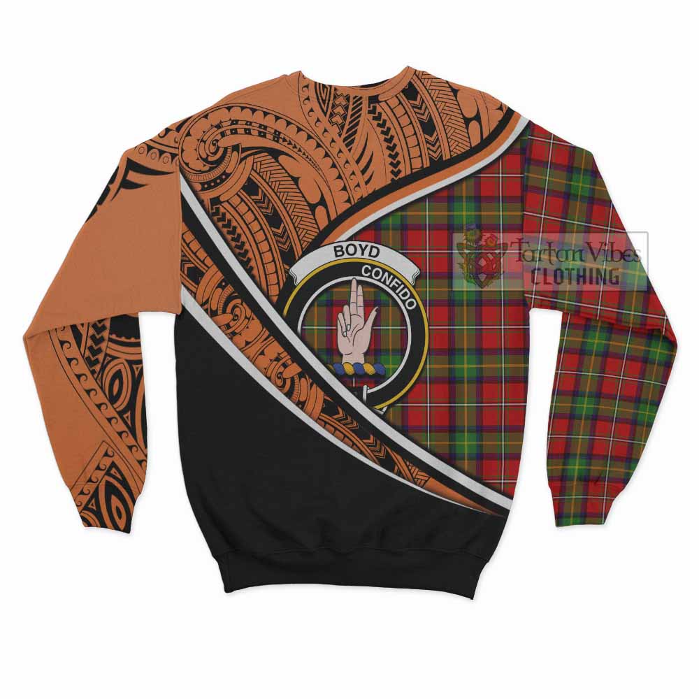 Tartan Vibes Clothing Boyd Crest Tartan Sweatshirt with Maori Tattoo Style - Orange Version