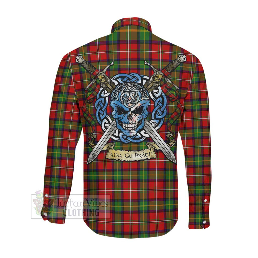 Tartan Vibes Clothing Boyd Tartan Long Sleeve Button Shirt with Family Crest Celtic Skull Style