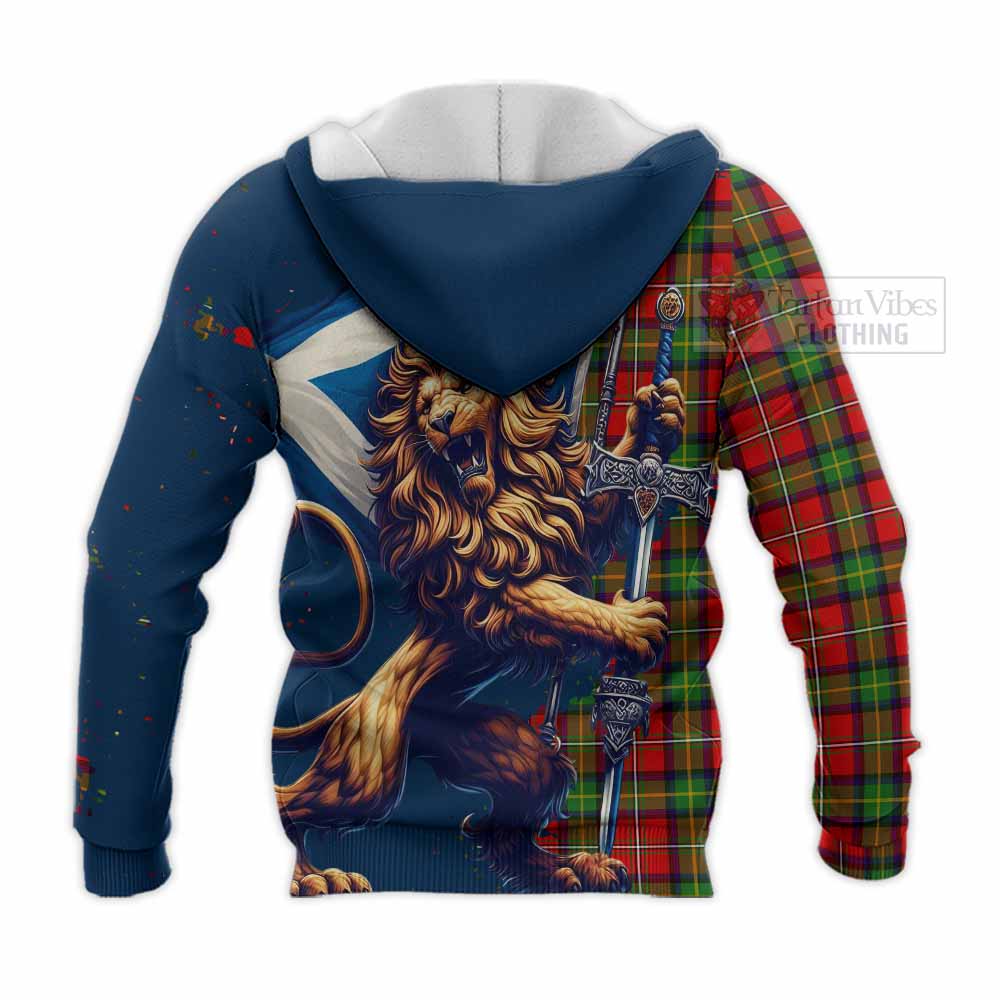 Tartan Vibes Clothing Boyd Tartan Family Crest Knitted Hoodie with Scottish Majestic Lion