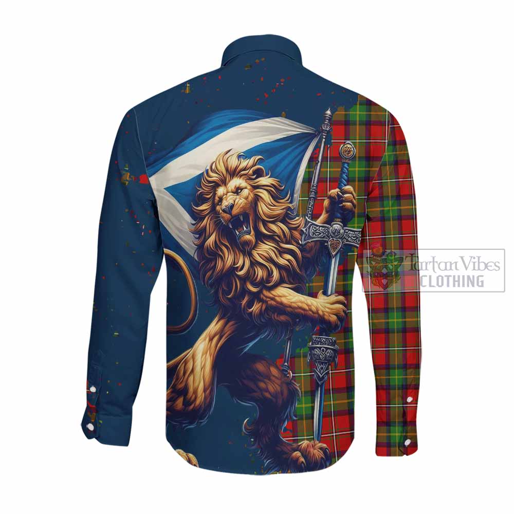 Tartan Vibes Clothing Boyd Tartan Family Crest Long Sleeve Button Shirt with Scottish Majestic Lion