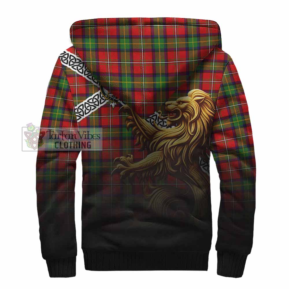 Boyd Crest Tartan Sherpa Hoodie with Golden Lion Emblem Celtic Style - Tartan Vibes Clothing