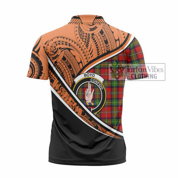 Boyd Crest Tartan Zipper Polo Shirt with Polynesian Vibes Style - Orange Version