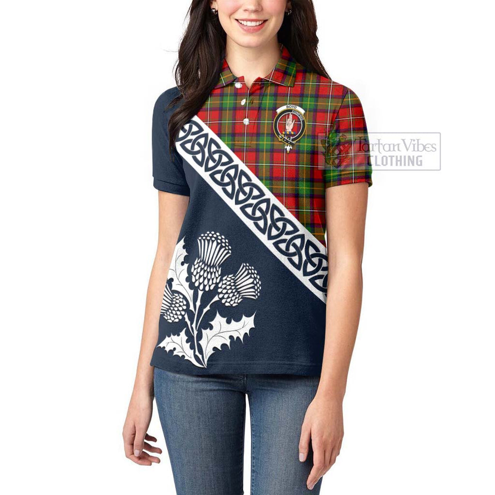 Tartan Vibes Clothing Boyd Tartan Women's Polo Shirt Featuring Thistle and Scotland Map