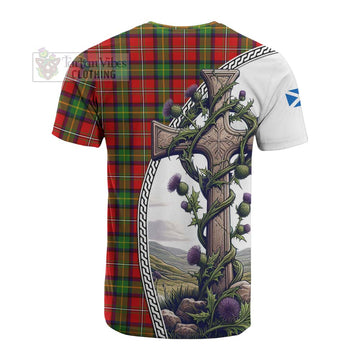 Boyd Tartan Cotton T-shirt with Family Crest and St. Andrew's Cross Accented by Thistle Vines