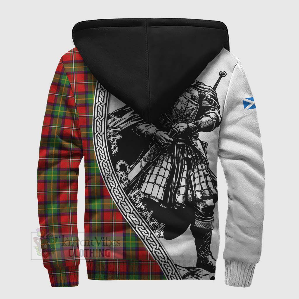 Tartan Vibes Clothing Boyd Tartan Clan Crest Sherpa Hoodie with Highlander Warrior Celtic Style