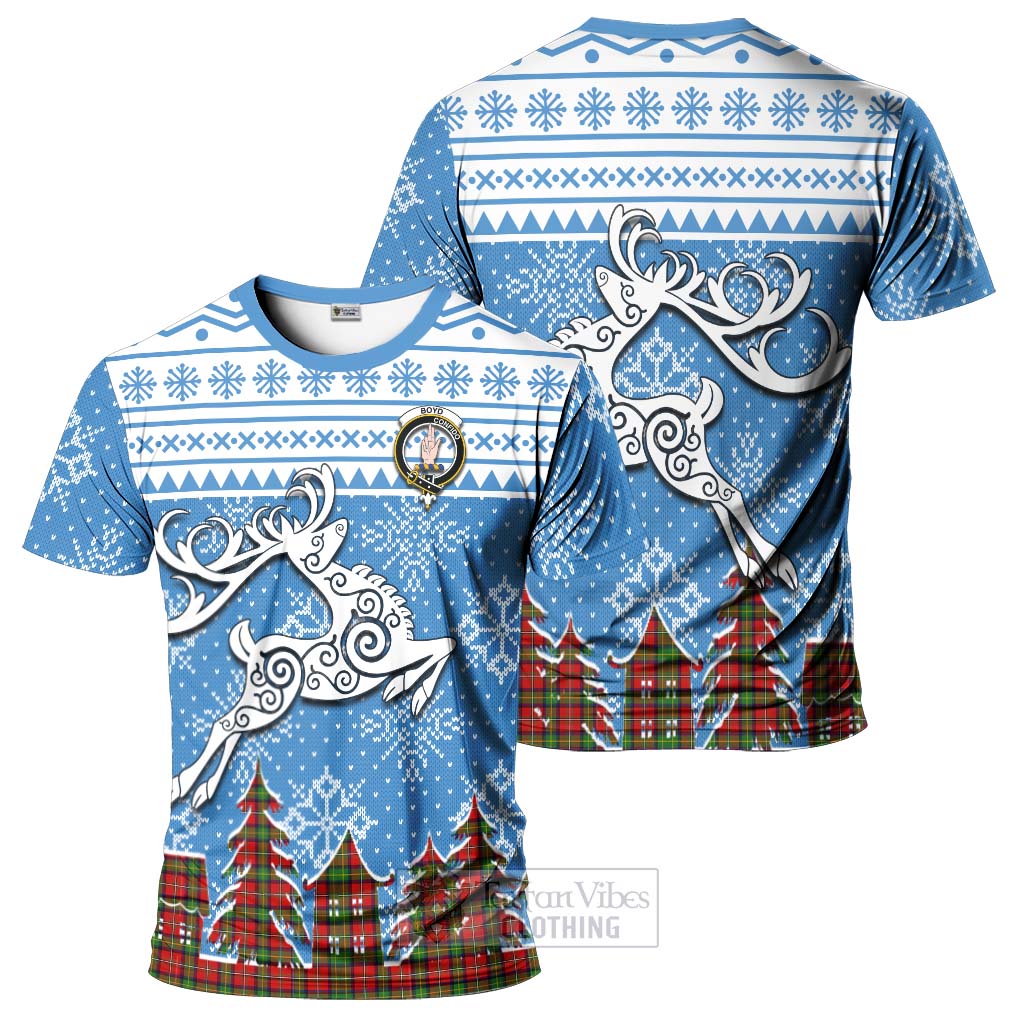 Tartan Vibes Clothing Boyd Clan Christmas T-Shirt Celtic Reindeer Style