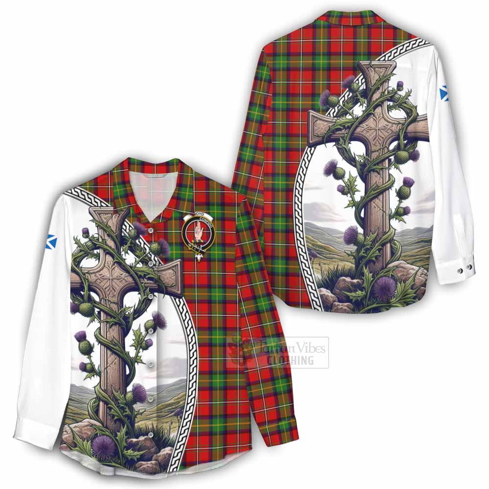 Tartan Vibes Clothing Boyd Tartan Women's Casual Shirt with Family Crest and St. Andrew's Cross Accented by Thistle Vines