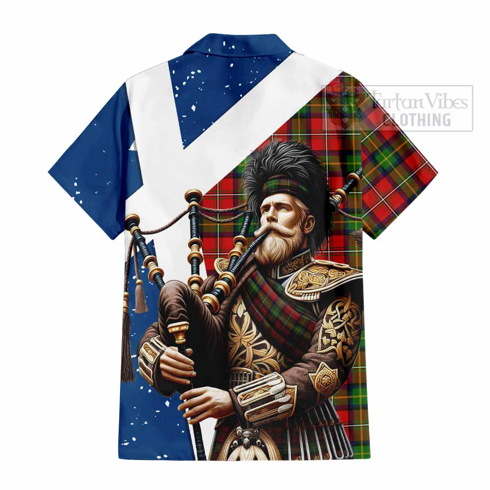 Tartan Vibes Clothing Boyd Tartan Short Sleeve Button Shirt with Family Crest Scottish Bagpiper Vibes