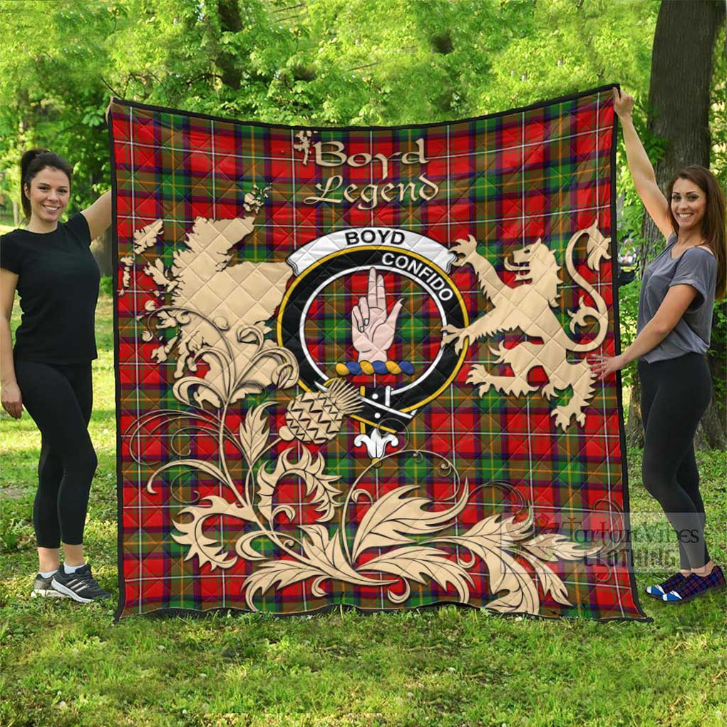 Tartan Vibes Clothing Boyd Tartan Quilt with Family Crest and Scottish Symbol Style