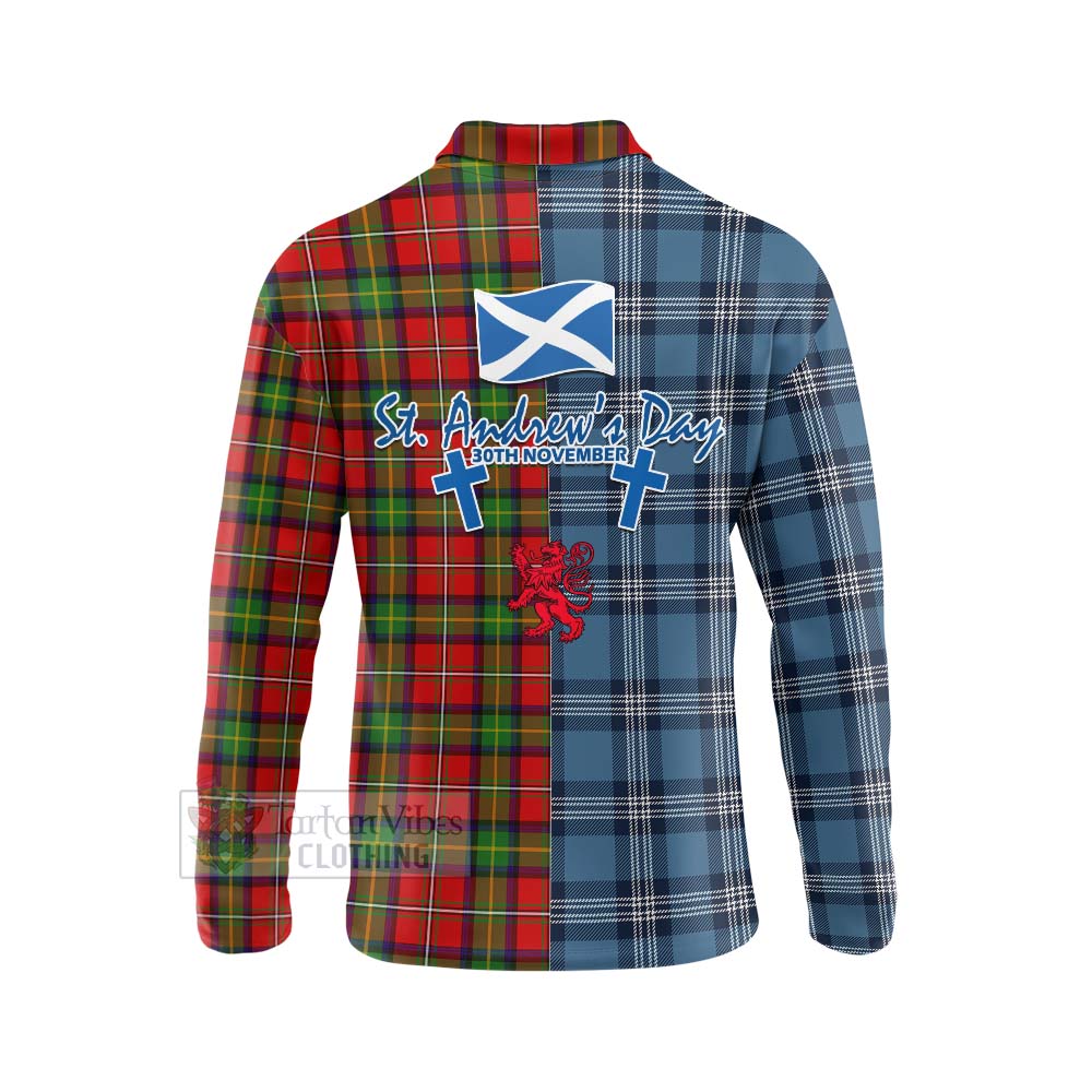 Tartan Vibes Clothing Boyd Tartan Long Sleeve Polo Shirt Happy St. Andrew's Day Half Tartan Style