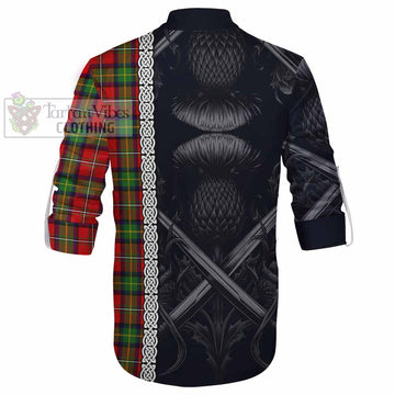 Boyd Tartan Ghillie Kilt Shirt with Family Crest Cross Sword Thistle Celtic Vibes