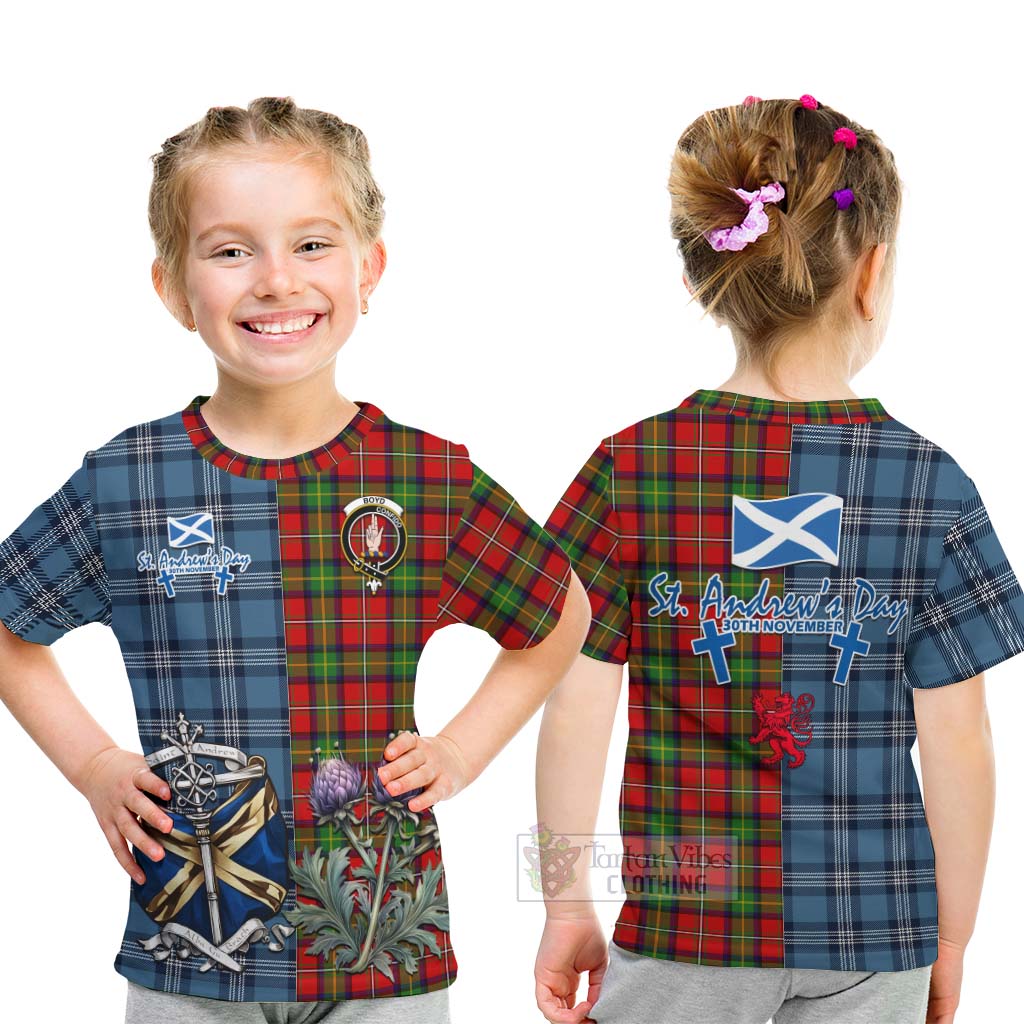 Tartan Vibes Clothing Boyd Tartan Kid T-Shirt Happy St. Andrew's Day Half Tartan Style