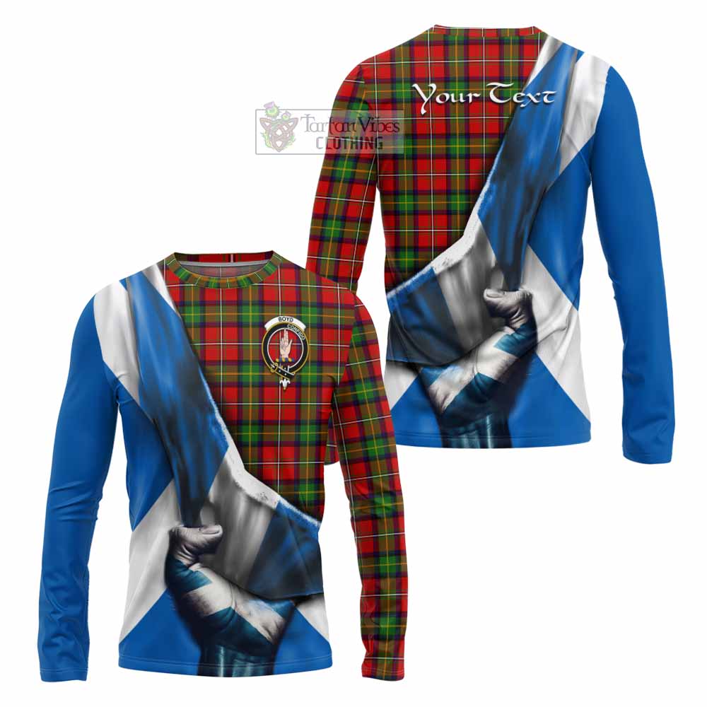 Tartan Vibes Clothing Boyd Tartan Long Sleeve T-Shirt with Family Crest Scotland Patriotic Style