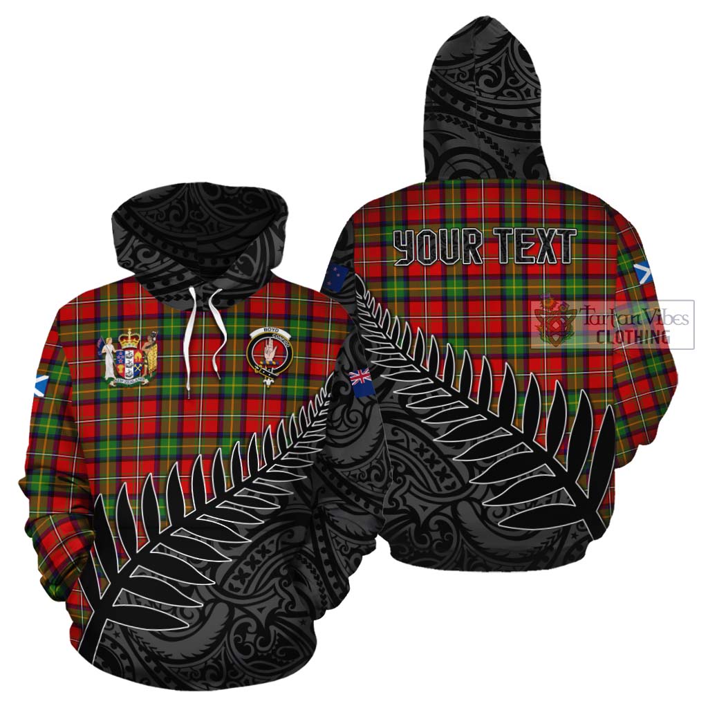 Tartan Vibes Clothing Boyd Crest Tartan Cotton Hoodie with New Zealand Silver Fern Half Style