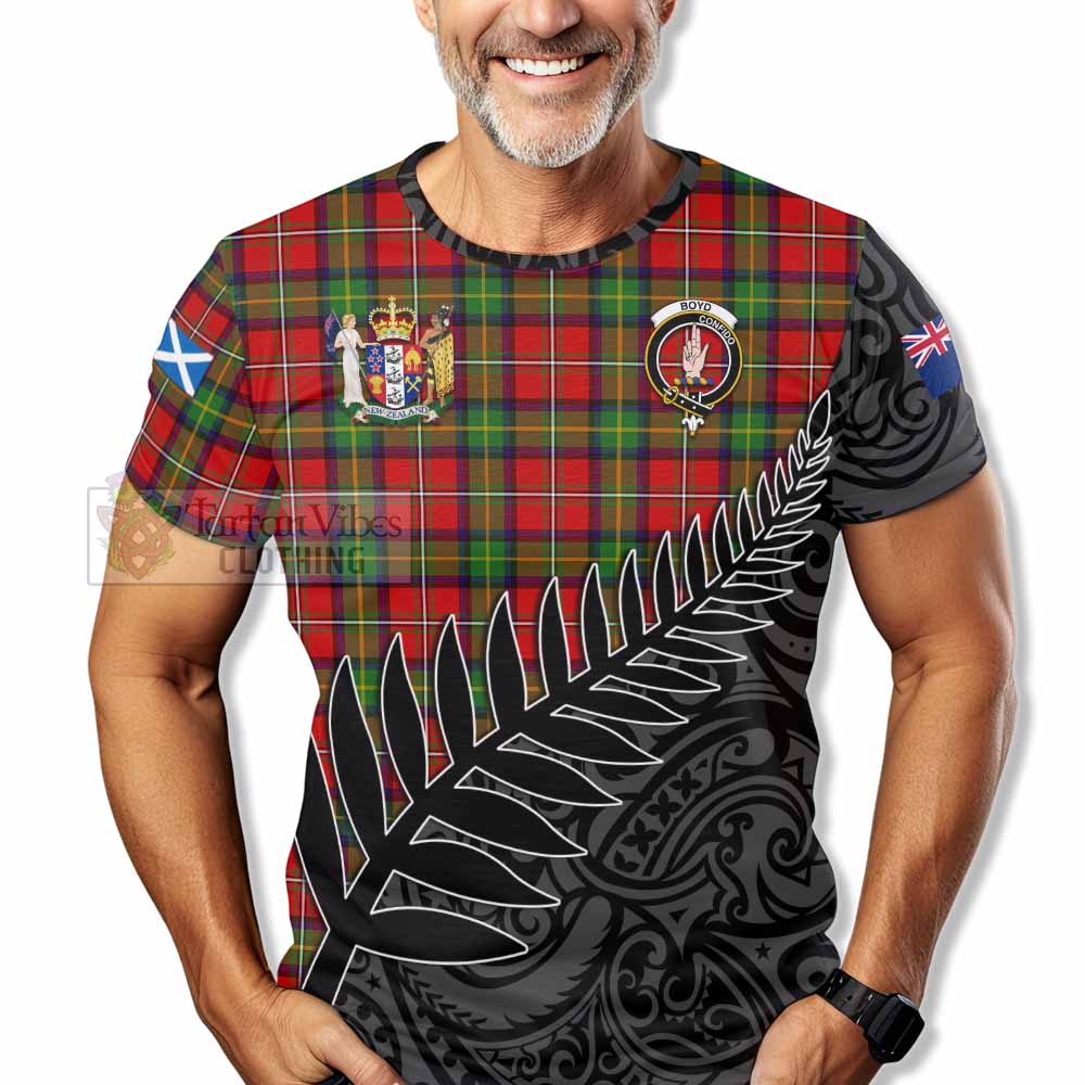 Tartan Vibes Clothing Boyd Crest Tartan T-Shirt with New Zealand Silver Fern Half Style