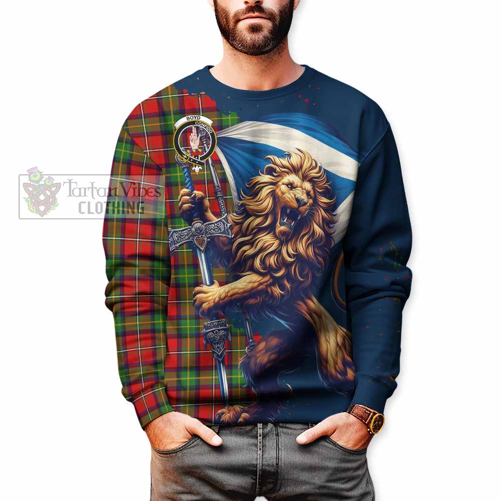 Tartan Vibes Clothing Boyd Tartan Family Crest Sweatshirt with Scottish Majestic Lion