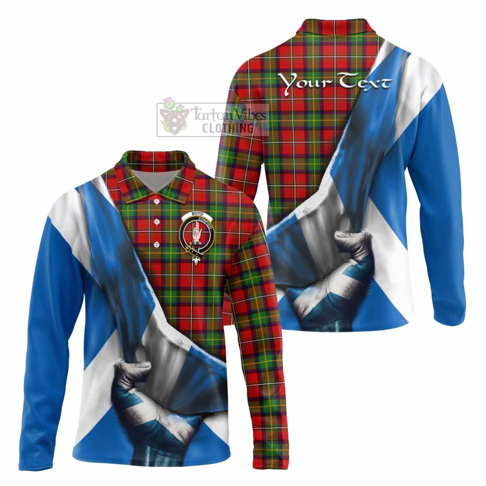 Tartan Vibes Clothing Boyd Tartan Long Sleeve Polo Shirt with Family Crest Scotland Patriotic Style