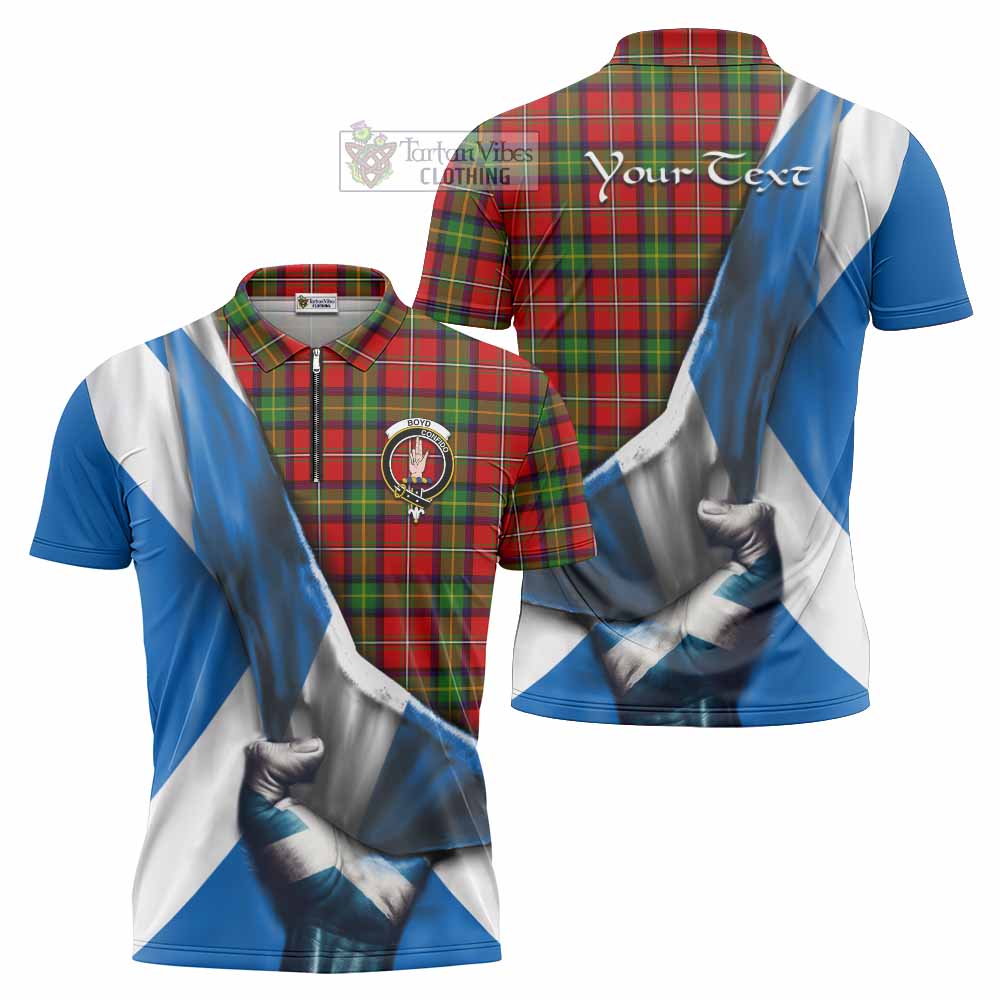 Tartan Vibes Clothing Boyd Tartan Zipper Polo Shirt with Family Crest Scotland Patriotic Style