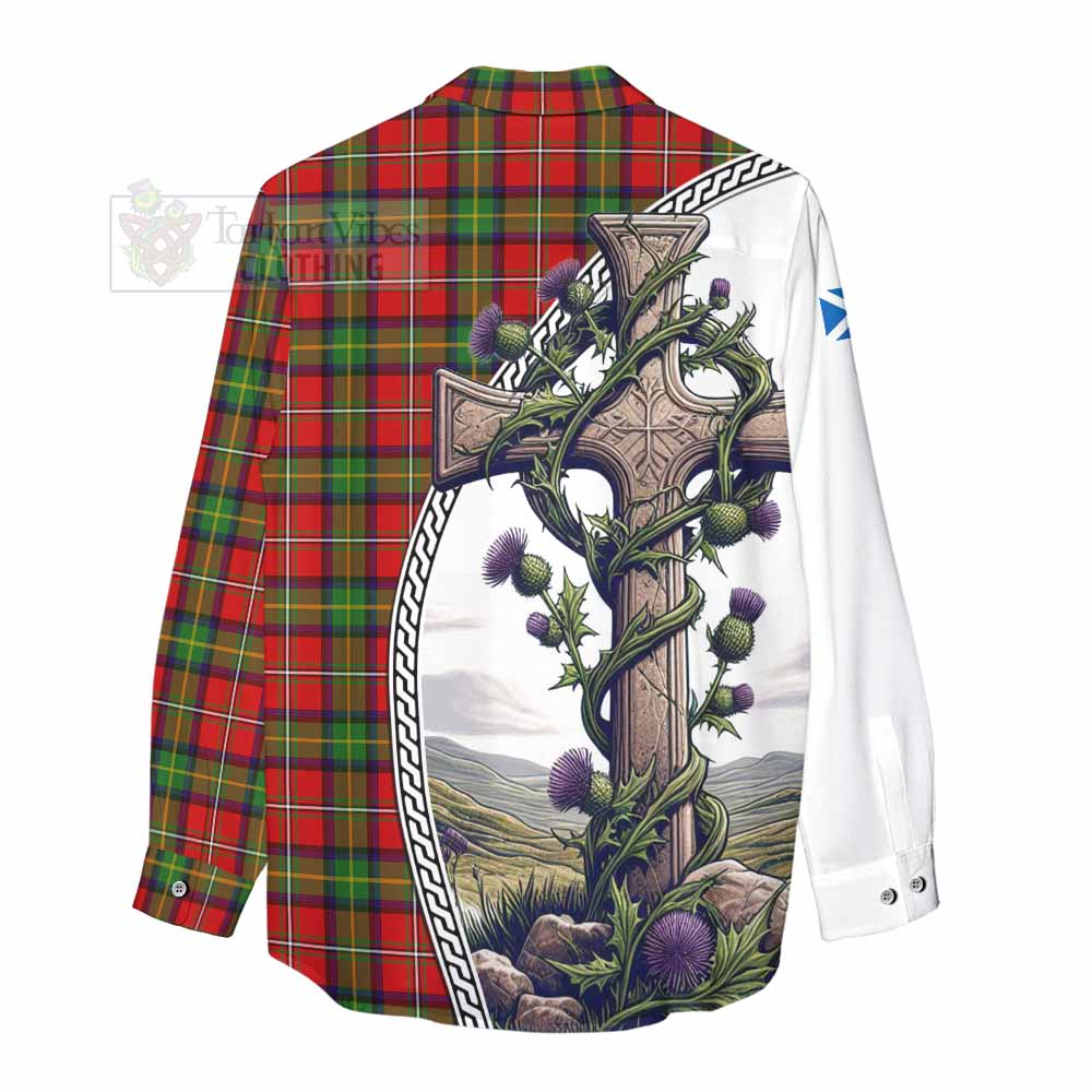 Tartan Vibes Clothing Boyd Tartan Women's Casual Shirt with Family Crest and St. Andrew's Cross Accented by Thistle Vines