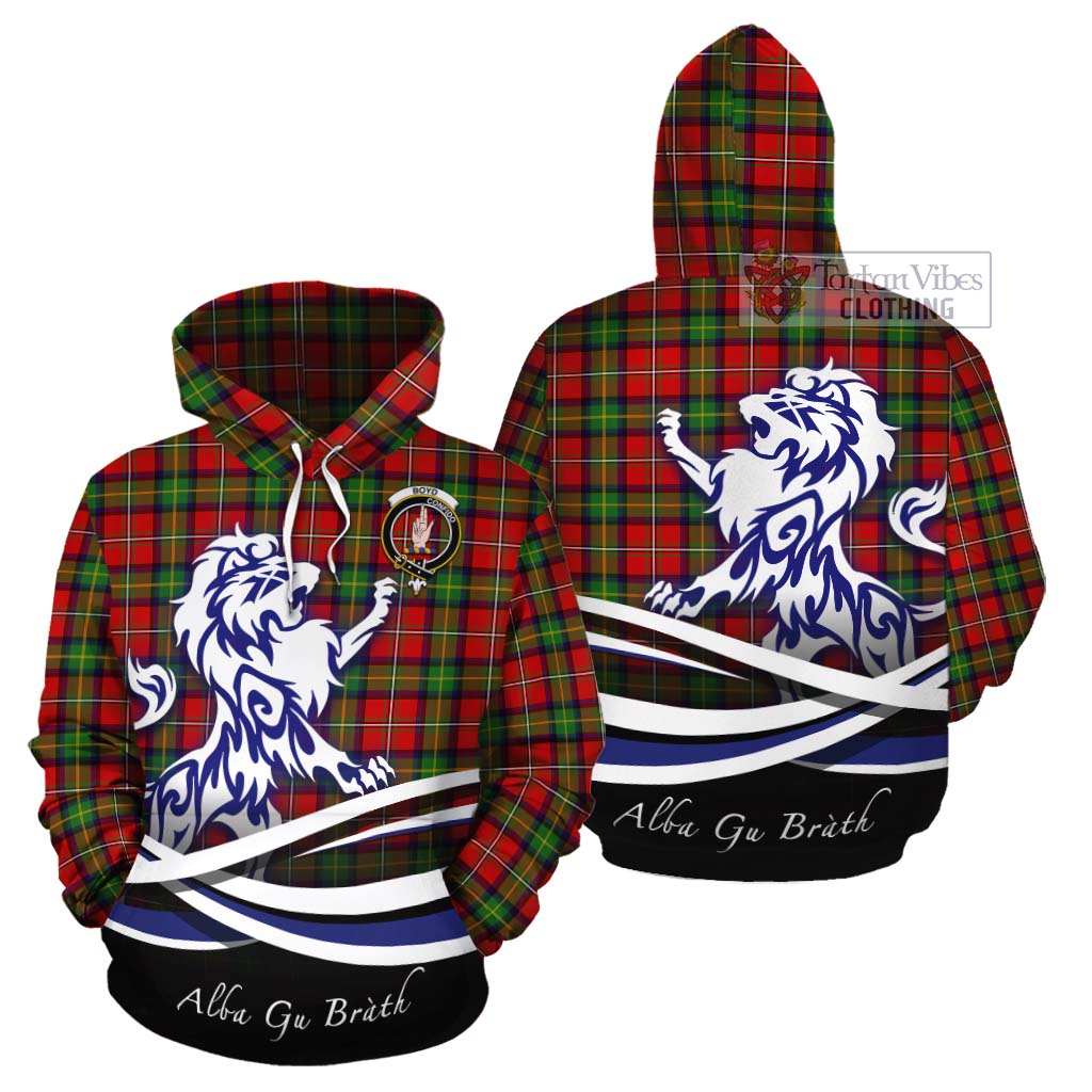 Tartan Vibes Clothing Boyd Tartan Cotton Hoodie with Alba Gu Brath Regal Lion Emblem