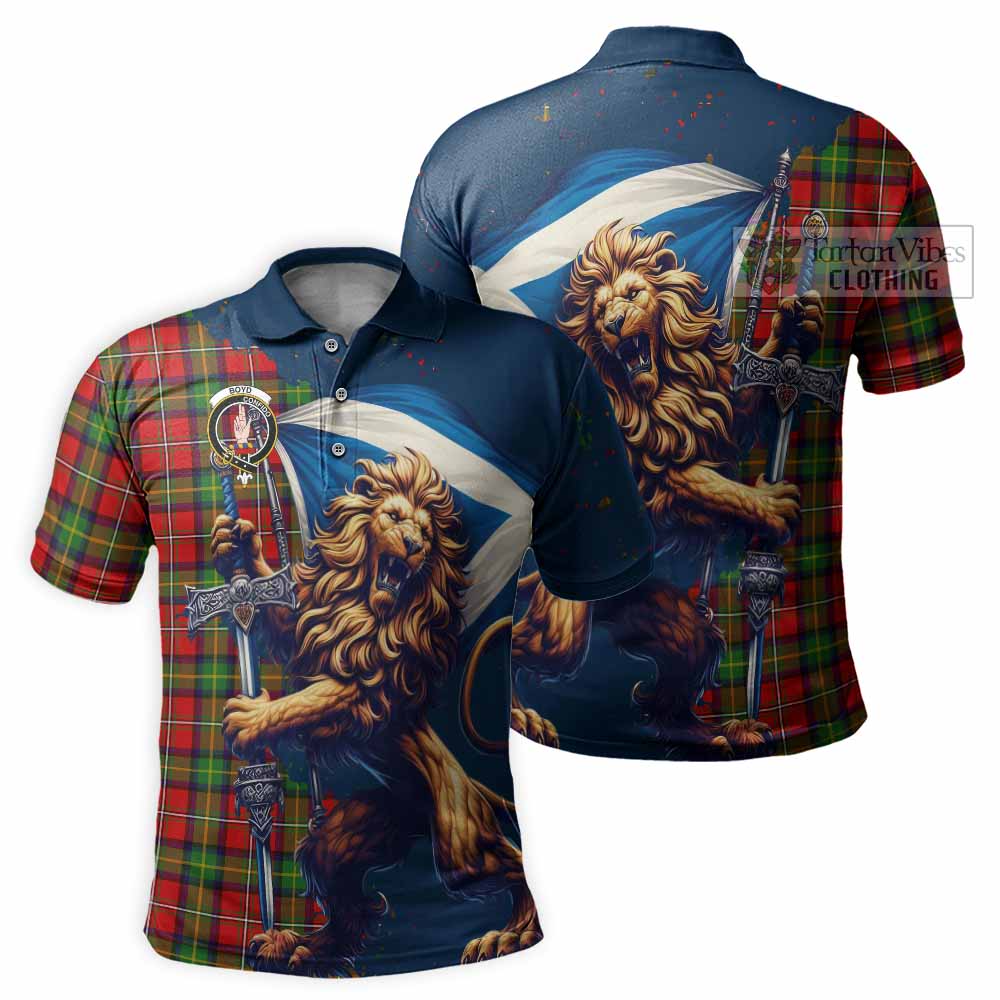 Tartan Vibes Clothing Boyd Tartan Family Crest Men's Polo Shirt with Scottish Majestic Lion