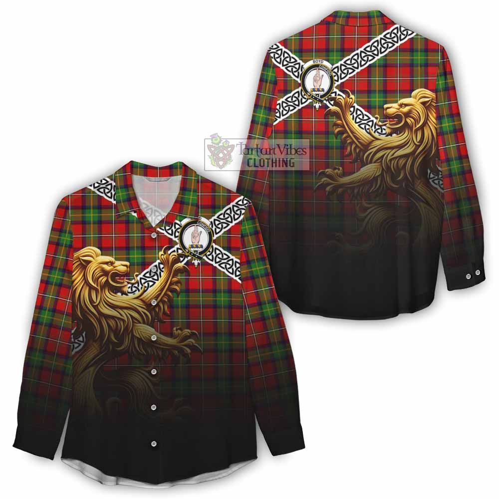 Boyd Crest Tartan Women's Casual Shirt with Golden Lion Emblem Celtic Style - Tartan Vibes Clothing