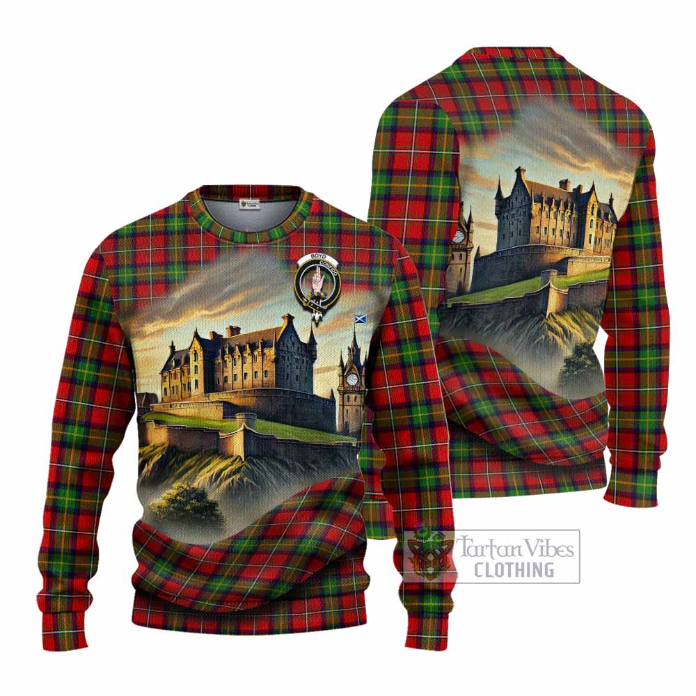 Boyd Tartan Family Crest Knitted Sweater with Scottish Ancient Castle Style - Tartan Vibes Clothing