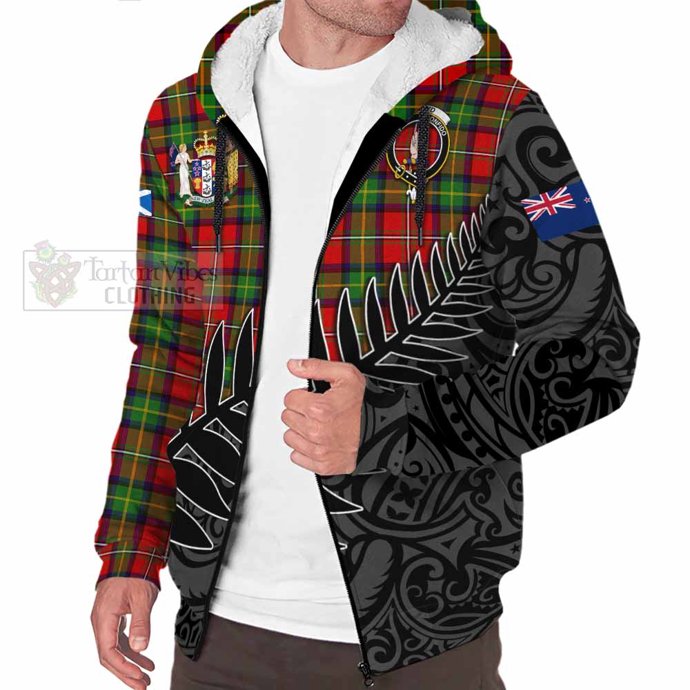 Tartan Vibes Clothing Boyd Crest Tartan Sherpa Hoodie with New Zealand Silver Fern Half Style