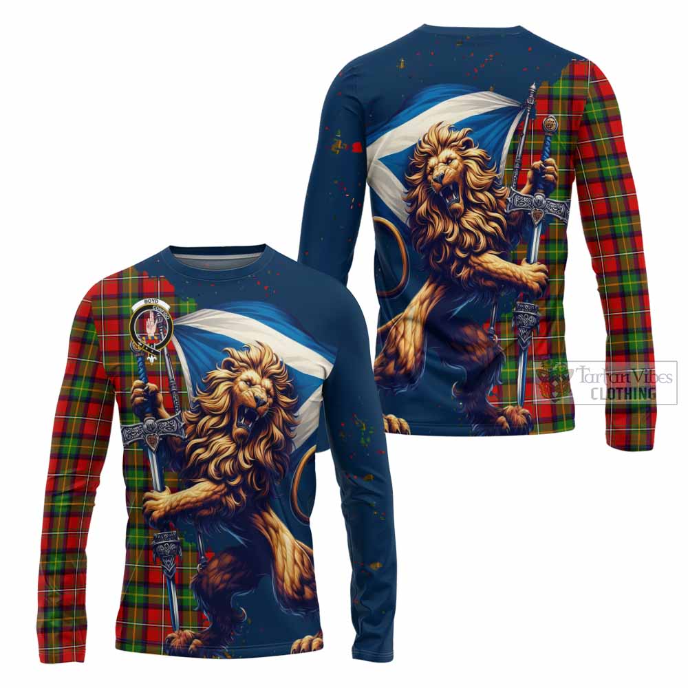 Tartan Vibes Clothing Boyd Tartan Family Crest Long Sleeve T-Shirt with Scottish Majestic Lion