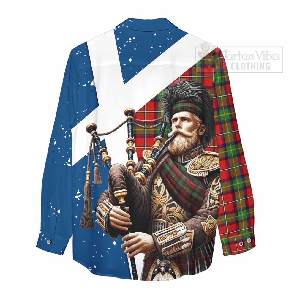 Tartan Vibes Clothing Boyd Tartan Women's Casual Shirt with Family Crest Scottish Bagpiper Vibes