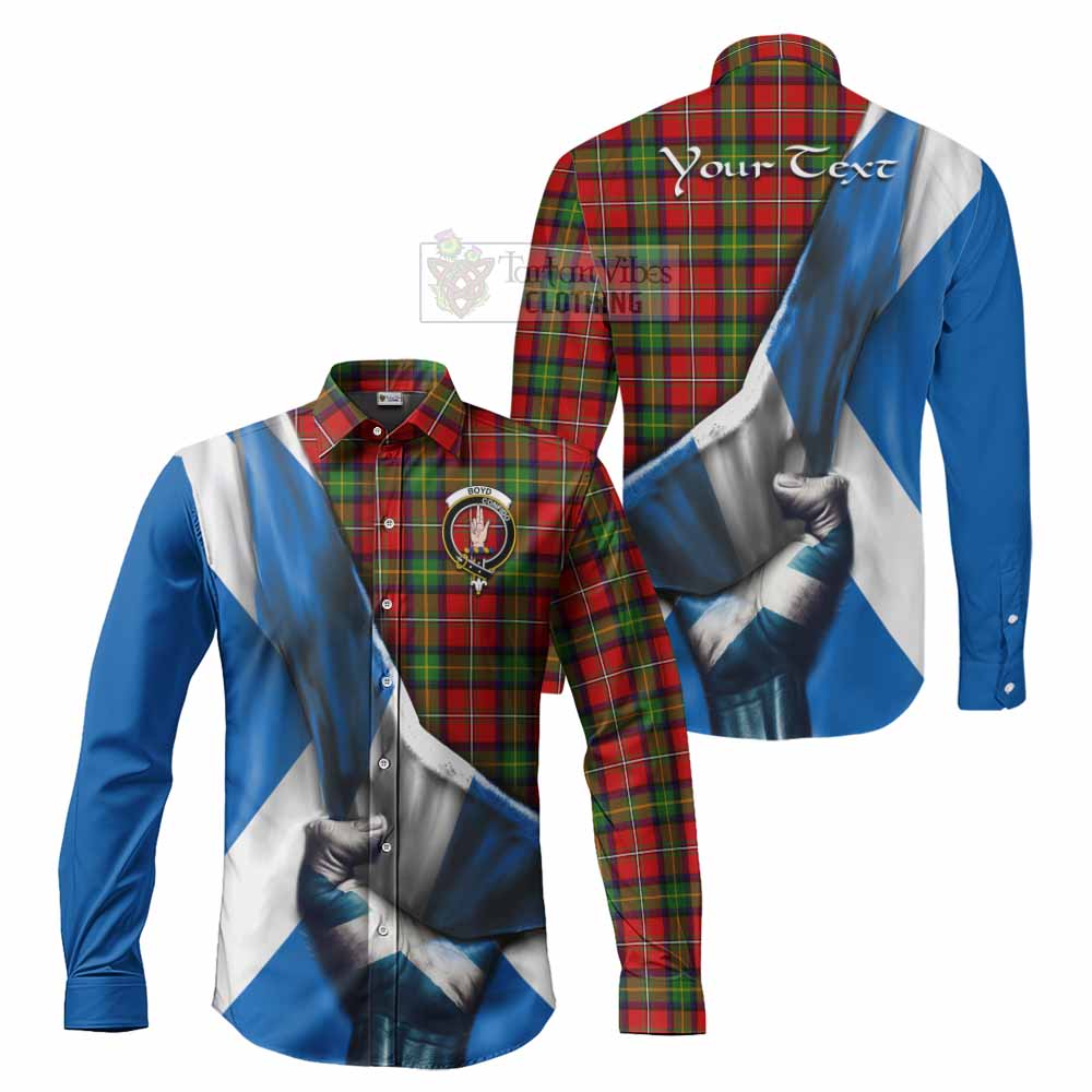 Tartan Vibes Clothing Boyd Tartan Long Sleeve Button Shirt with Family Crest Scotland Patriotic Style