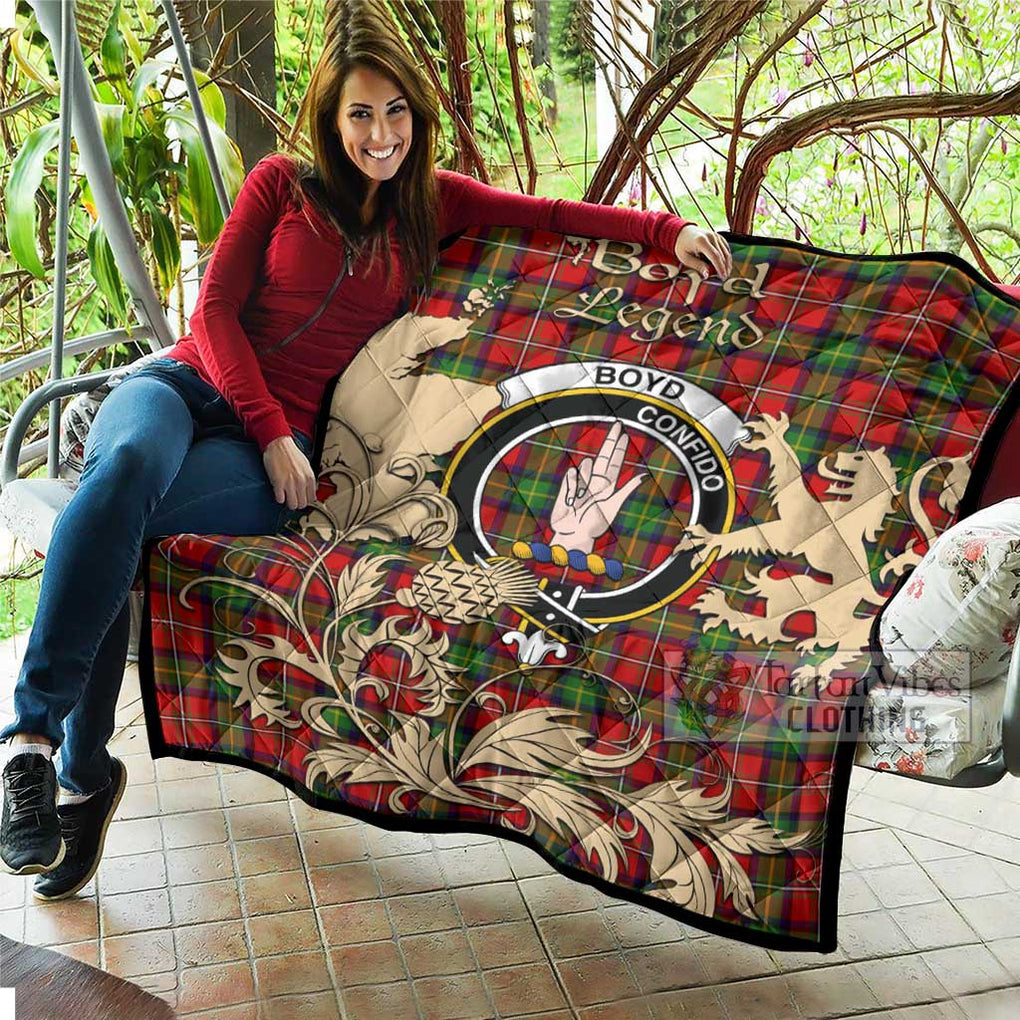 Tartan Vibes Clothing Boyd Tartan Quilt with Family Crest and Scottish Symbol Style