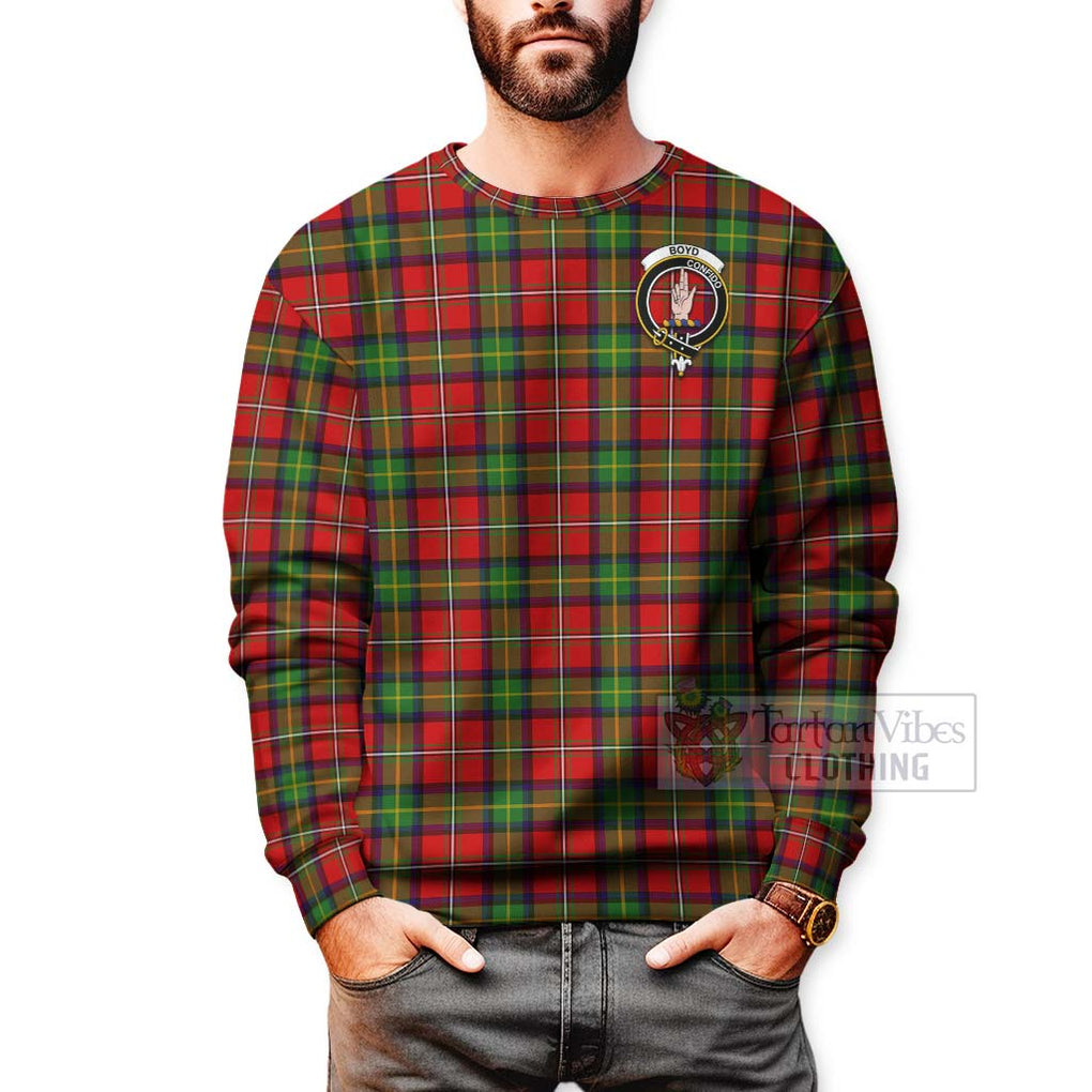 Tartan Vibes Clothing Boyd Tartan Sweatshirt with Family Crest and Bearded Skull Holding Bottles of Whiskey