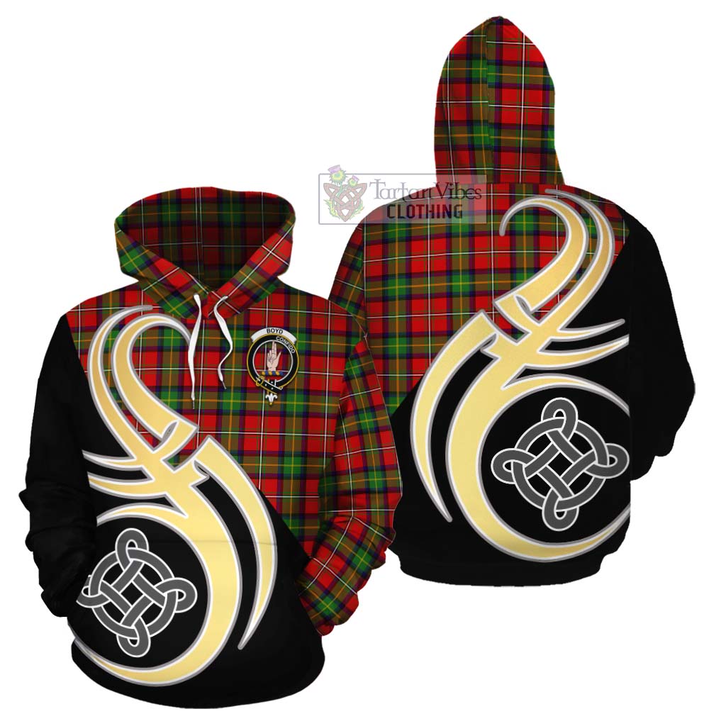 Tartan Vibes Clothing Boyd Tartan Cotton Hoodie with Family Crest and Celtic Symbol Style