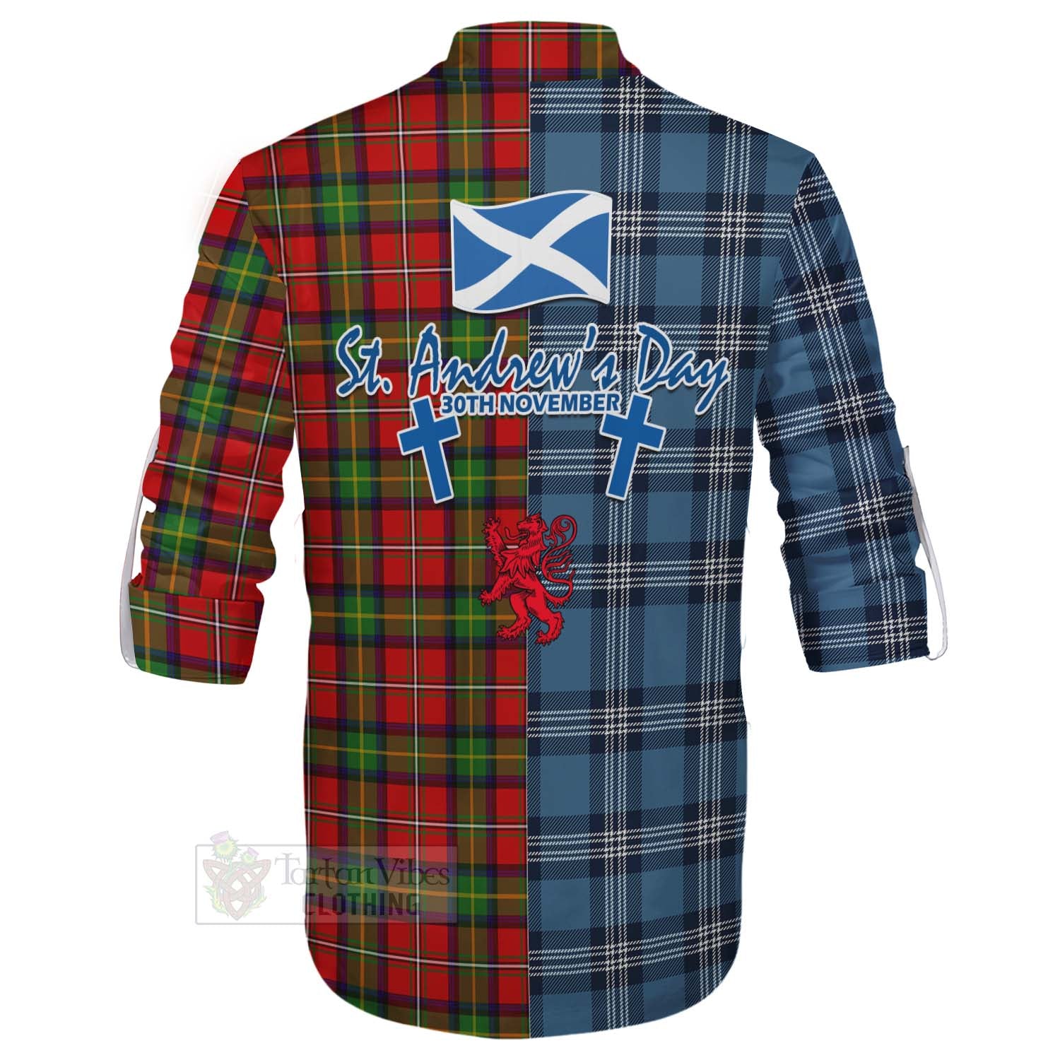 Tartan Vibes Clothing Boyd Tartan Ghillie Kilt Shirt Happy St. Andrew's Day Half Tartan Style