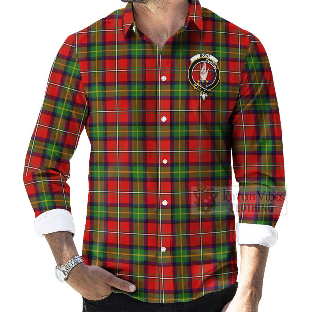 Tartan Vibes Clothing Boyd Tartan Long Sleeve Button Shirt with Family Crest Celtic Skull Style