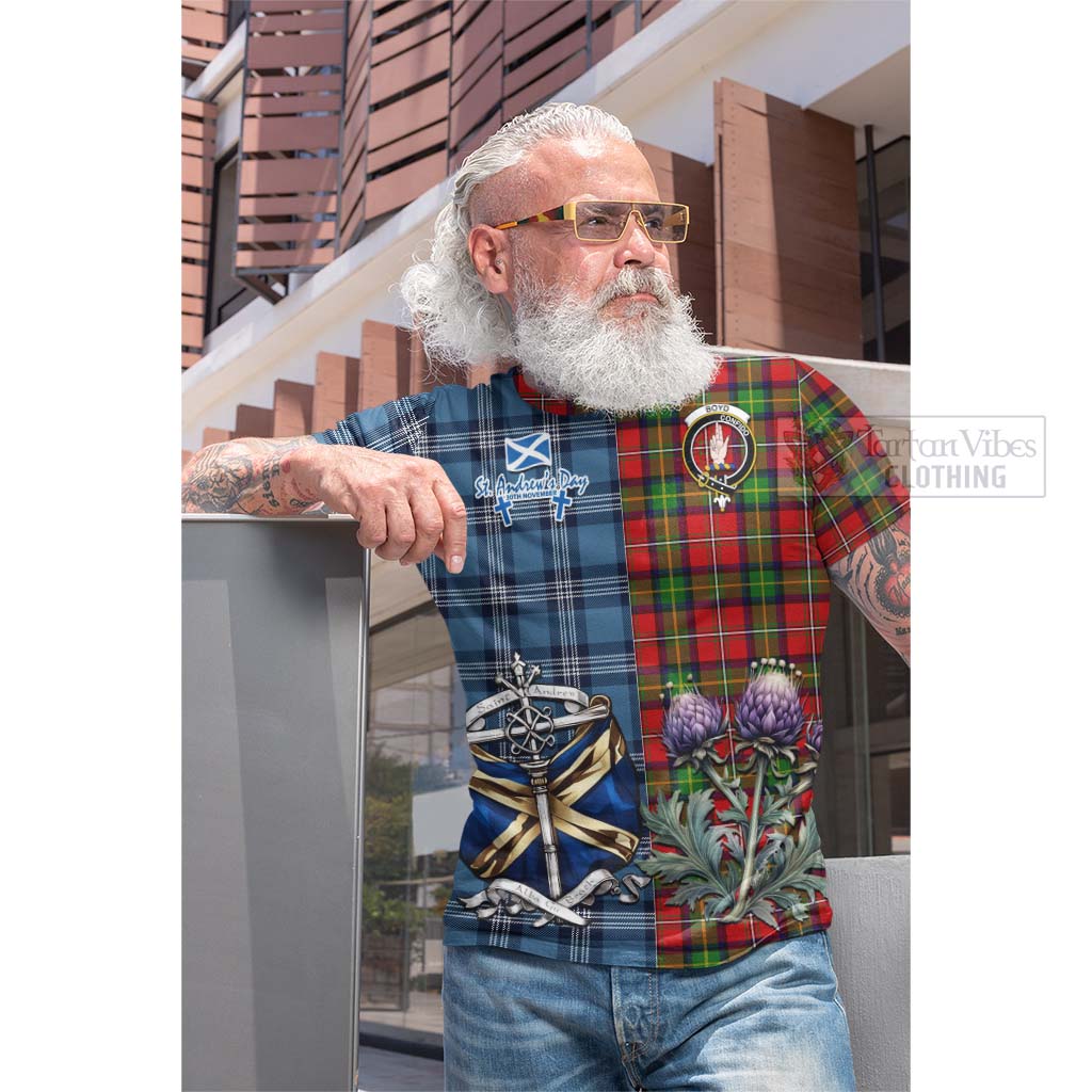 Tartan Vibes Clothing Boyd Tartan Cotton T-shirt Happy St. Andrew's Day Half Tartan Style