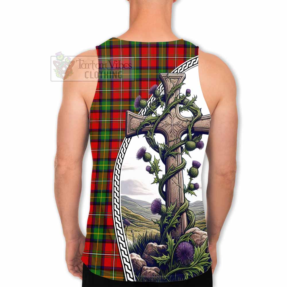 Tartan Vibes Clothing Boyd Tartan Men's Tank Top with Family Crest and St. Andrew's Cross Accented by Thistle Vines